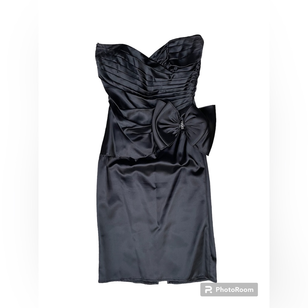 Vintage 80s Gunne Sax Jessica Mclintock strapless black formal dress bow Sz 7